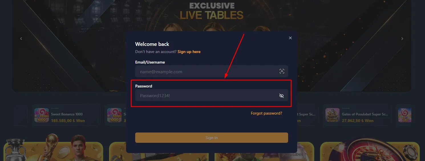Passo 4: digitar a senha